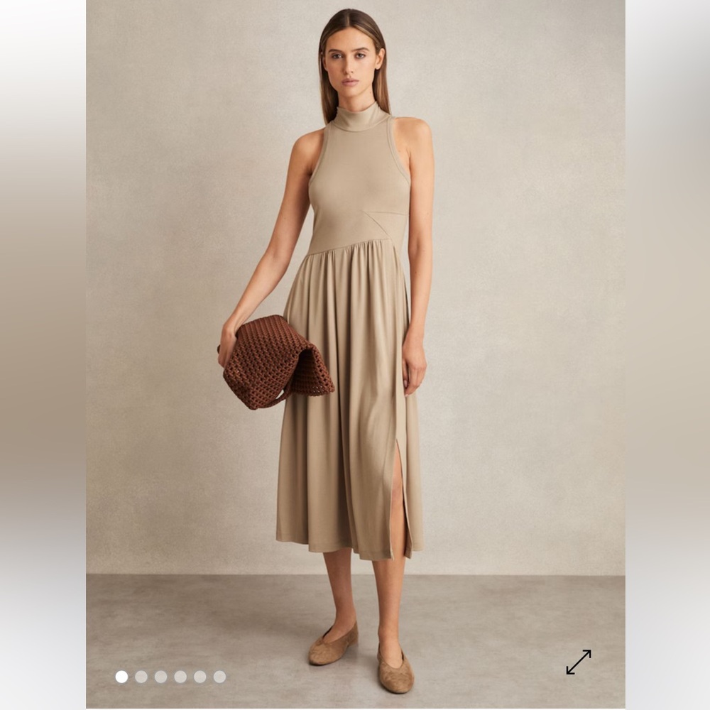 NWT Reiss Blake Jersey Sleeveless Midi Dress in Neutral Size XL